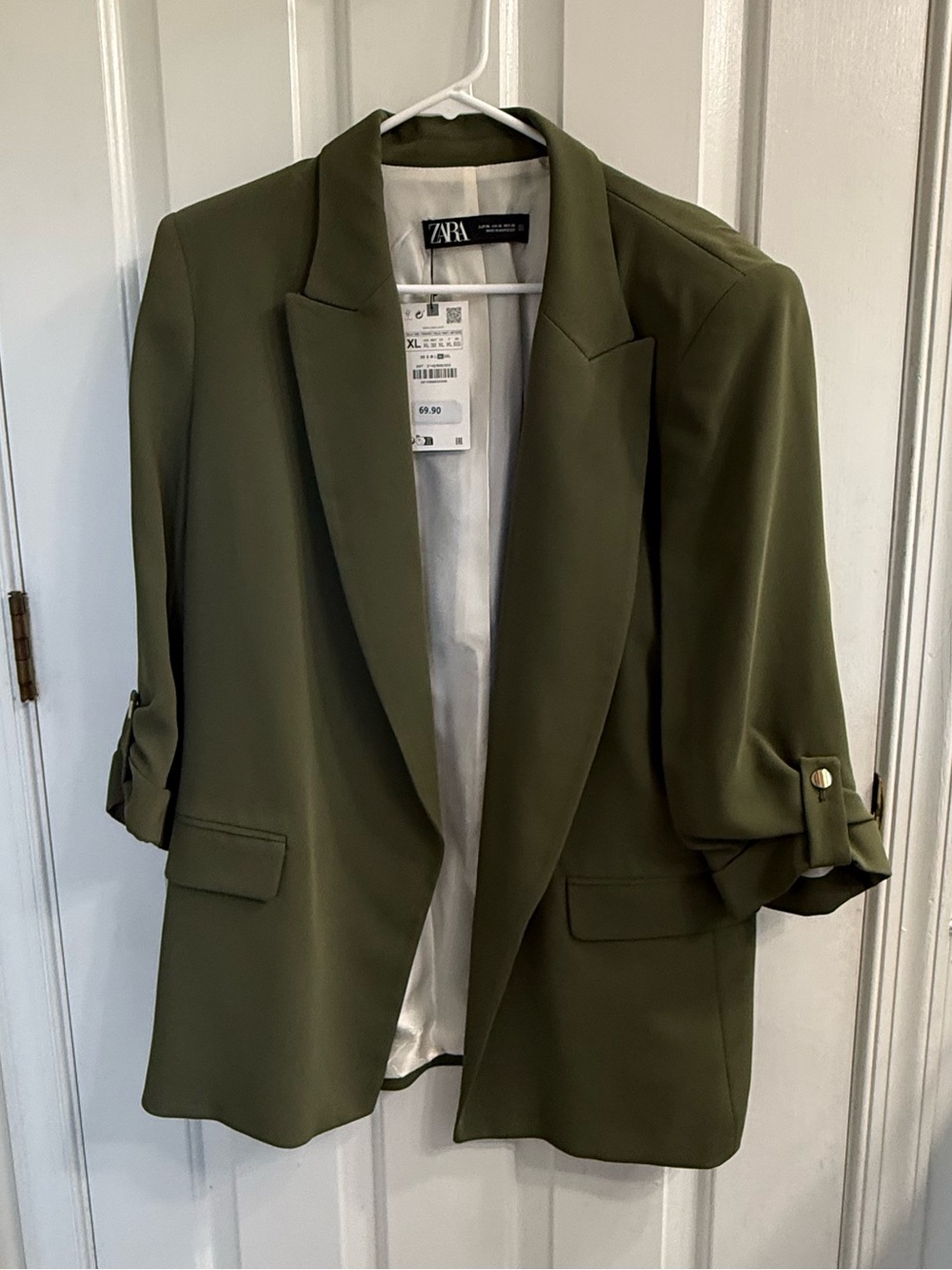 Zara Olive Blazer with Rolled Sleeve Detail
